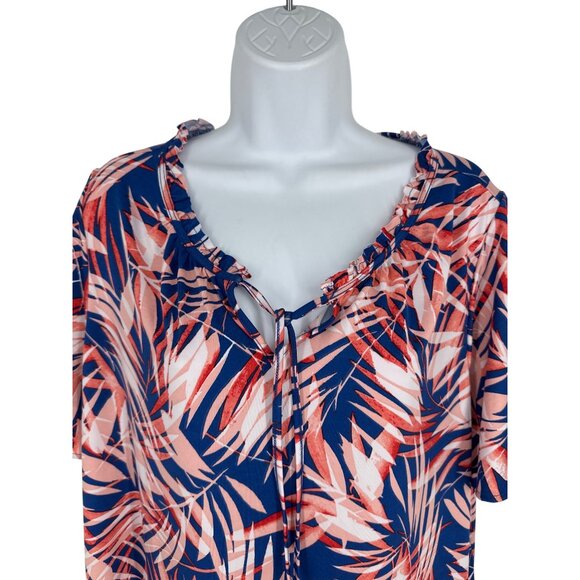 Lane Bryant Womens Tropical Palm Print Ruffle Neck Short Sleeve Top Size 18/20 - Picture 2 of 9
